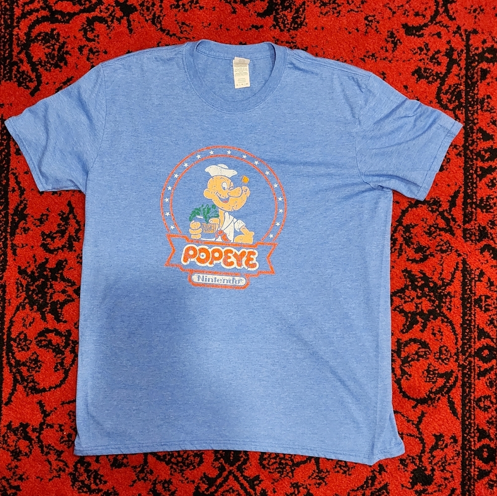 Popeye Nintendo T-Shirt, Light Blue Distressed Style, Men's Size X-Large, XL